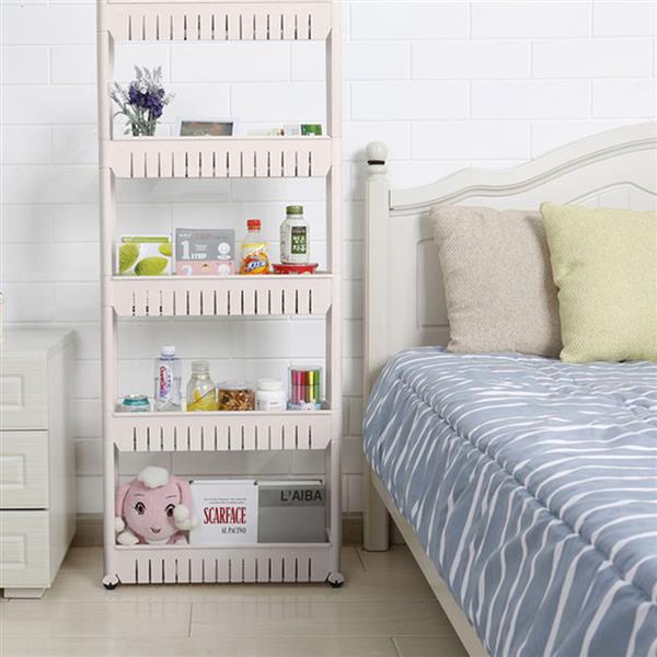 5 Tier Mobile Shelving Unit Organizer Slide Out Storage Tower Slim Storage Tower Rack with Wheels Pull Out Pantry Shelves Cart for Kitchen Bath Room Narrow Spaces-Grey