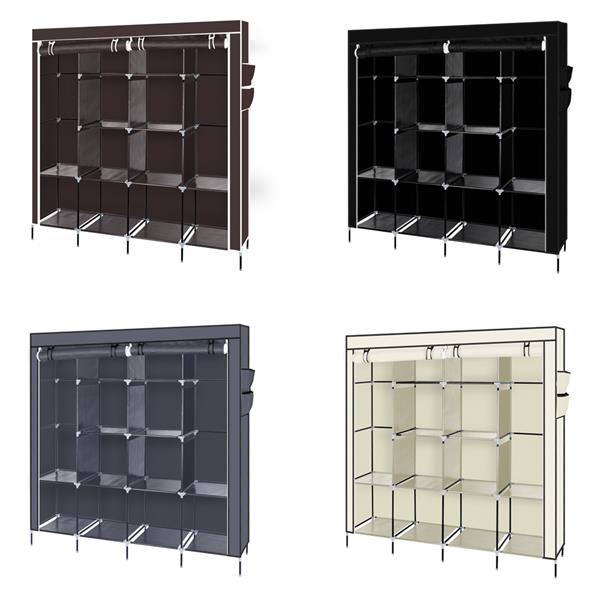 67" Clothes Closet Portable Wardrobe Clothes Storage Rack 12 Shelves 4 Side Pockets Dark Brown 