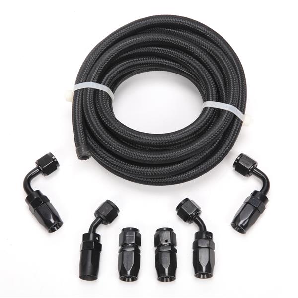 6AN 12-Foot Universal Black Fuel Hose   6 Black Connectors