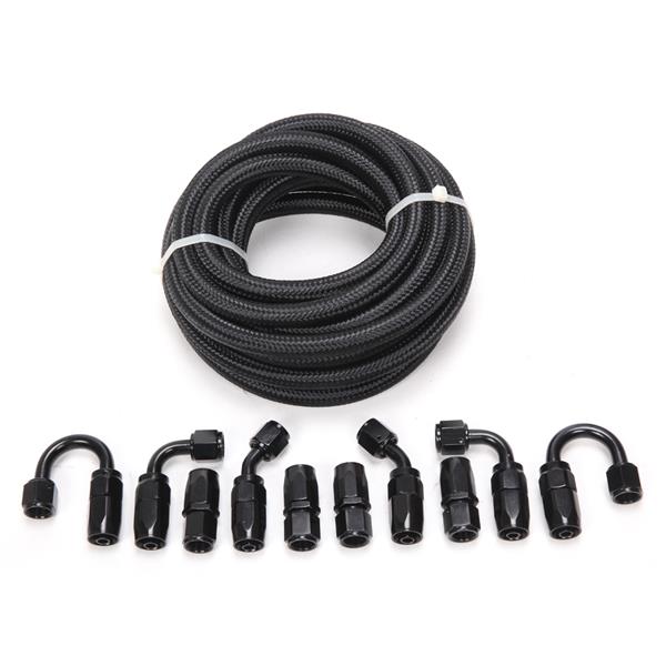 6AN 20-Foot Universal Black Fuel Pipe   10 Black Connectors