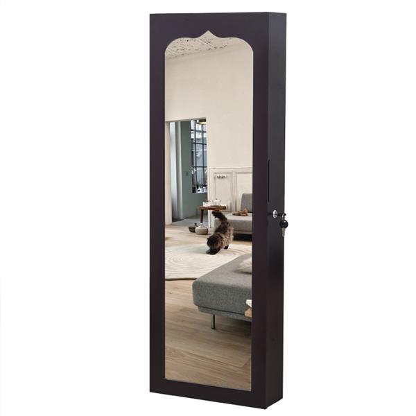 Non Full Mirror Wooden Wall Mounted 4-Layer Shelf 6 Drawers 8 Blue LED Light Jewelry Storage Mirror Cabinet - Dark Brown