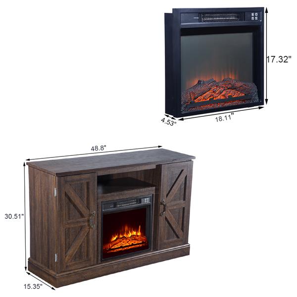 SF103-18G HA115-47 47 Inch Log Brown Fireplace TV Cabinet 1400W Single Color/Fake Firewood/Heating Wire/With Small Remote Control, Movement Black