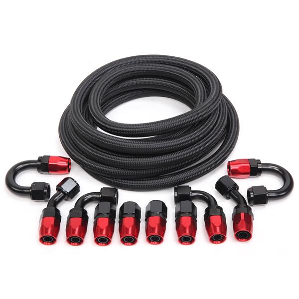 10AN 16-Foot Universal Black Fuel Pipe   10 Red and Black Connectors