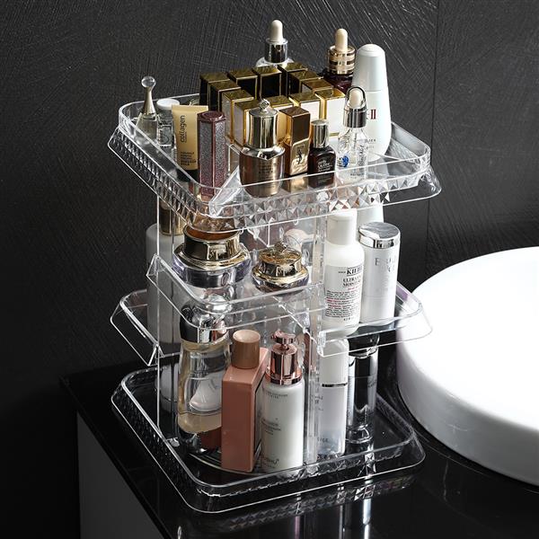 Makeup Organizer 360 Degree Rotation 7 Layers Adjustable Storage Different Kinds of Cosmetics Multi-Function Large Square Capacity Makeup Storage Organizer Great for Bathroom Dresser Vanity