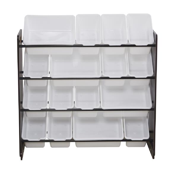 Wooden Kids' Toy Storage Organizer with 16 Plastic Bins,X-Large, Espresso / White