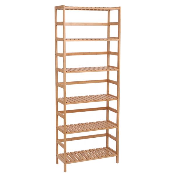 100% Bamboo Bookshelf, Multi - Functional Adjustable 6-Layer Shelf, Can Be Used In Living Room, Study, Bedroom, Etc., 60 * 26 * 161cm Natural