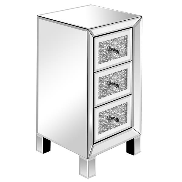 Modern and Contemporary Mirror Surface With Diamond 3-Drawers Nightstand Bedside Table