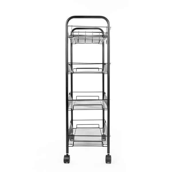 Exquisite Honeycomb Net Four Tiers Storage Cart with Hook Black