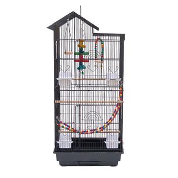 39\\" Bird Parrot Cage Canary Parakeet Cockatiel LoveBird Finch Bird Cage with Wood Perches & Food Cups 3 Bird Toys Black