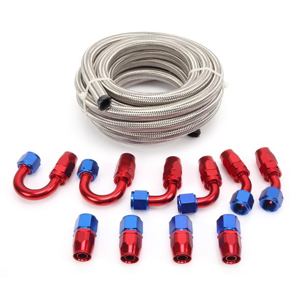 10AN 20-Foot Universal Silver Fuel Pipe   10 Red and Blue Connectors