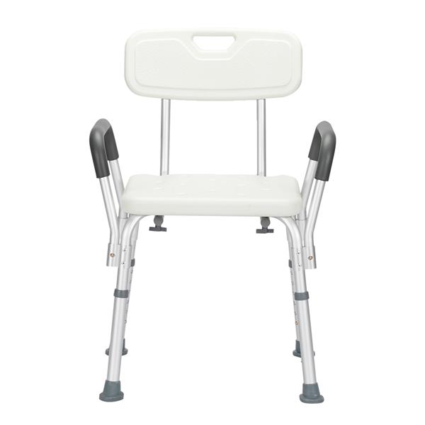 Aluminum Alloy Lifting Bath Chair 6 Files With Armrests With Backrest PE Seat Stool Rubber Floor Mat White