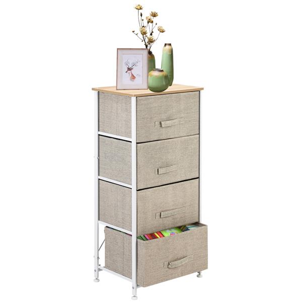 4-Tier Dresser Tower, Fabric Drawer Organizer With 4 Easy Pull Drawers With Metal Frame,Wooden Tabletop For Living Room, Closet, Linen/Natural
