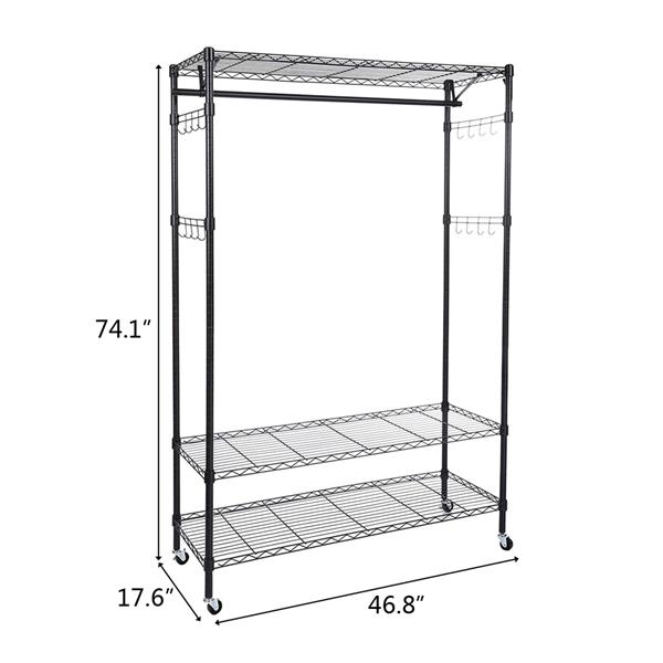 3-Tiers Large Size Heavy Duty Wire Shelving Garment Rolling Rack Clothing Rack