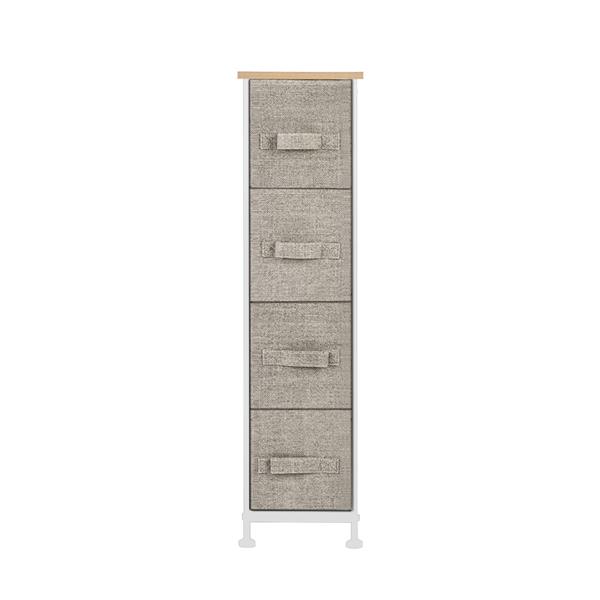 Narrow Dresser, Vertical Storage Unit With 4 Fabric Drawers, Metal Frame, Slim Storage Tower, 7.9" Width, For Living Room, Kitchen, Small Space, Gap, Linen / Natural