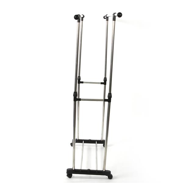 Dual-bar Vertically & Horizontally-stretching Stand Clothes Rack with Shoe Shelf Silver