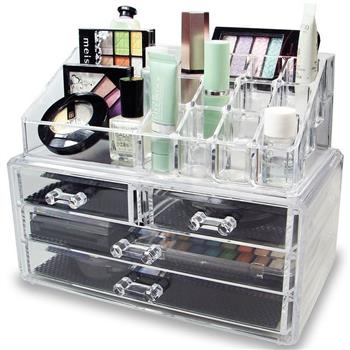 Multi-check & 4 Drawers Integrated Acrylic Makeup Case Cosmetics Organizer Transparent
