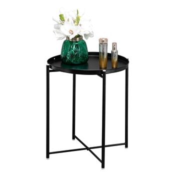 Round Metal Countertop And Cross Base Wrought Iron Living Room Side Table Black
