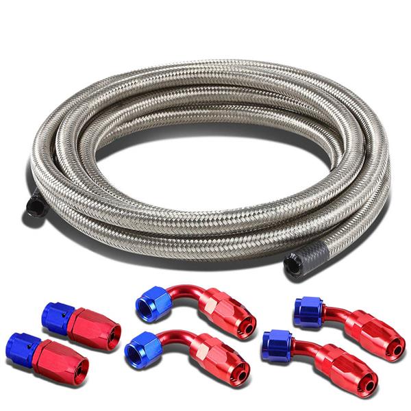 6AN 12Ft Universal Braided Stainless Steel Fuel Hose + 6pcs Rotary Swivel Hose Ends Kit