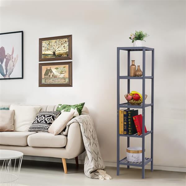 100% Bamboo Bathroom Shelf 5-Tier Multifunctional Storage Rack Shelving Unit 146*33*33cm Gray