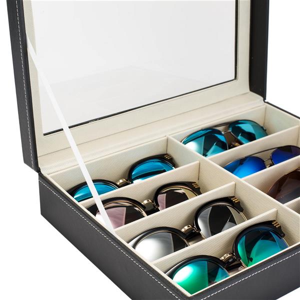 Leather Multi Sunglasses Organizer for Women Men Eyeglasses Eyewear Display Case Sunglass Glasses Storage Holder Box Sunglasses Collection Case with 8 Slots Black