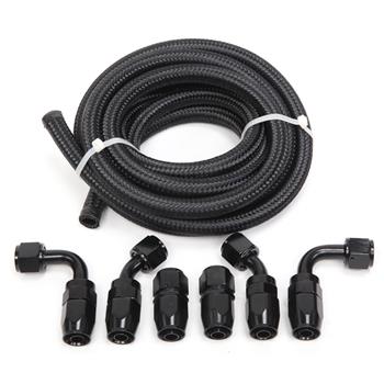 8AN 12-Foot Universal Black Fuel Hose   6 Black Connectors