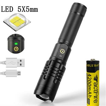 Portable Flashlight 5 X5MM LED 20W 5V Micro USB Rechargeable Zoom Flashlight Can Output And Input, Suitable For Camping, Climbing, Night Riding, Caving Waterproof Class IPX4