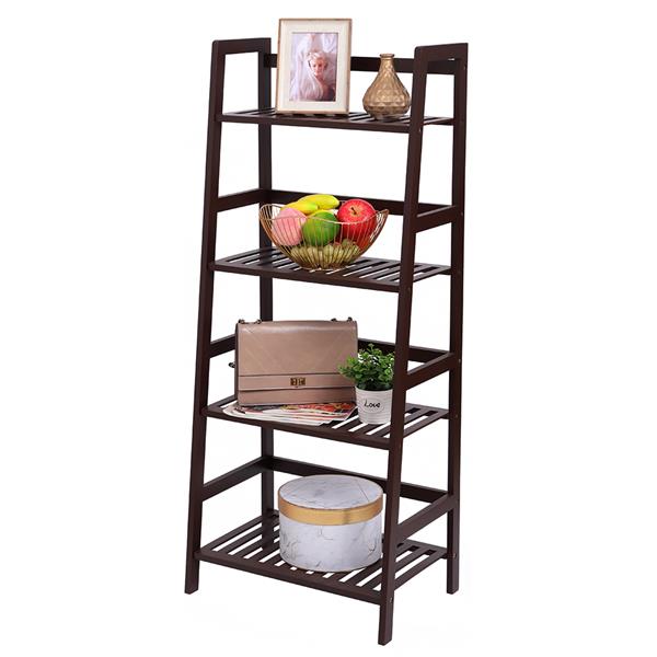 100% Bamboo Bookshelf, Multi - Functional Adjustable 4-Layer Shelf, Can Be Used In Living Room, Study, Bedroom, Etc., 48*32*115cm Dark Brown