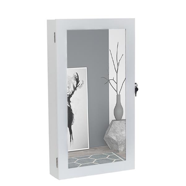 Jewelry Cabinet Armoire with Mirror, Wall-Mounted Space Saving Jewelry Storage Organizer White