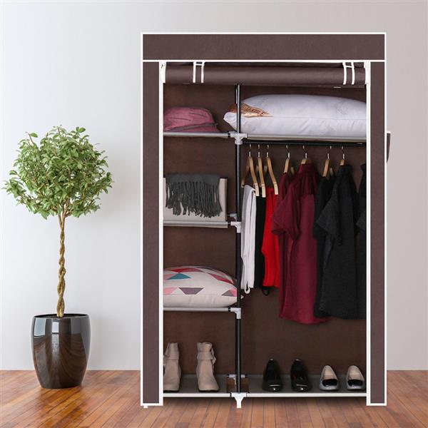 64" Portable Closet Storage Organizer Wardrobe Clothes Rack with Shelves Dark Brown