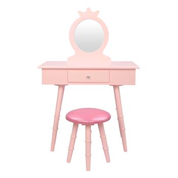 Children\\'s Single Mirror Single Drawer Round Foot Dresser Pink