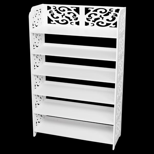 Wood-plastic Board Six Tiers Carved Shoe Rack White B