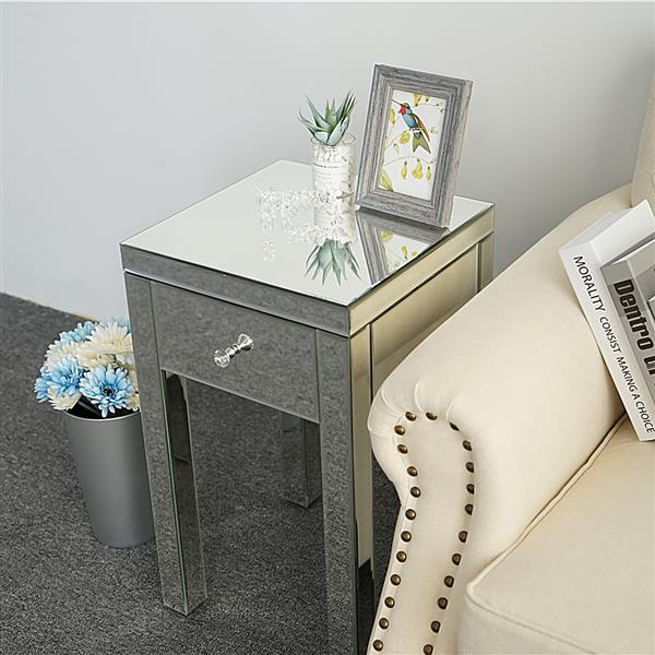 Modern and Contemporary Small 1 Drawer Mirrored Nightstand Bedside Table