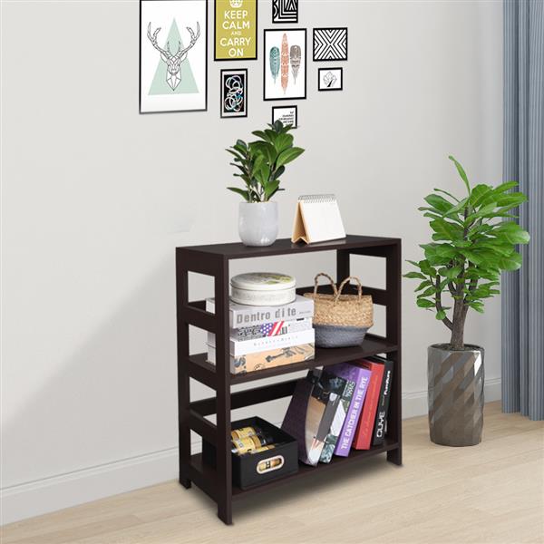 Storage Rack Wood Shelf 3 Tier Bookcase Shelf Storage Organizer, Brown Color