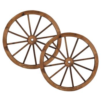 2pcs 30-Inch Old Western Style Garden Art Wall Decor Wooden Wagon Wheel Brown