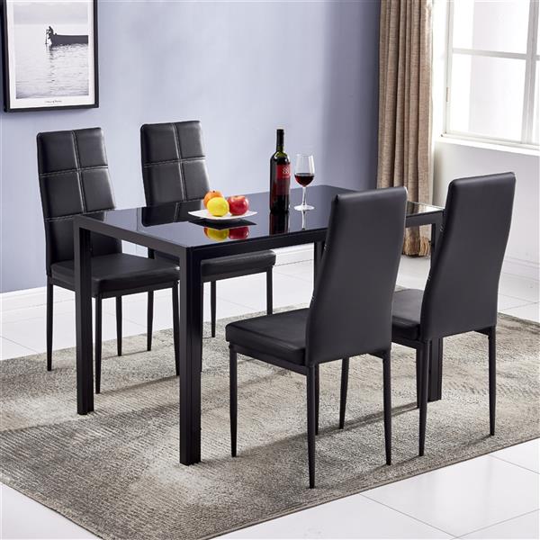 Simple Assembled Tempered Glass & Iron Dinner Table Black