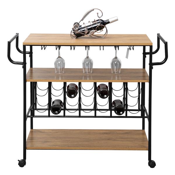 Industrial Wine Rack Cart Kitchen Rolling Storage Bar Wood Table Serving Trolley