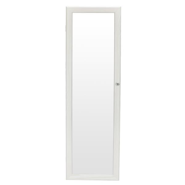 Retro PVC Wood Grain Coating Whole Body Mirror Jewelry Storage Dressing Mirror Cabinet with LED Light White