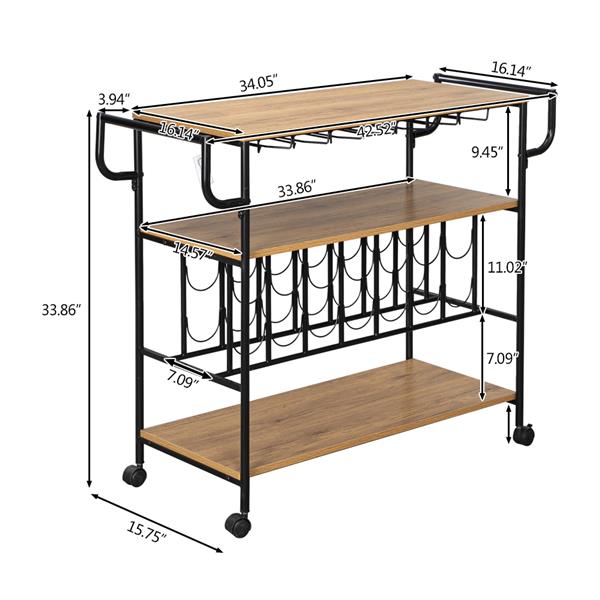 Industrial Wine Rack Cart Kitchen Rolling Storage Bar Wood Table Serving Trolley