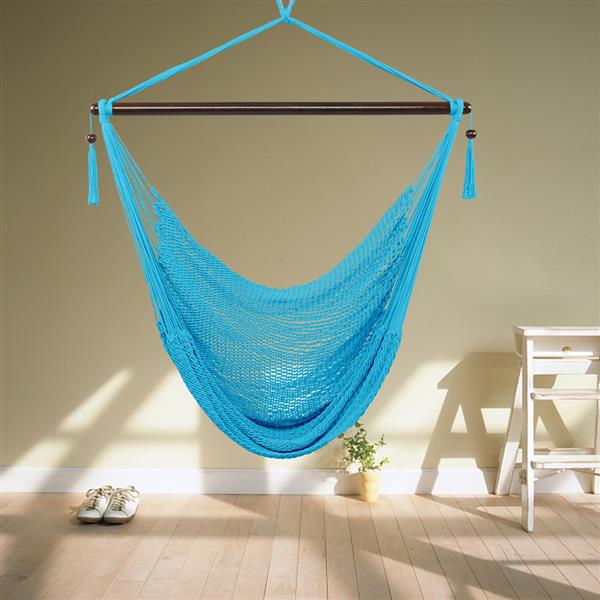 Caribbean Large Hammock Chair Swing Seat Hanging Chair with Tassels Light Blue