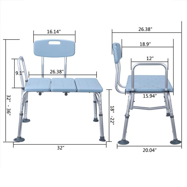 3 Blow Molding Plates Aluminium Alloy Elderly Bath Chair BLUE