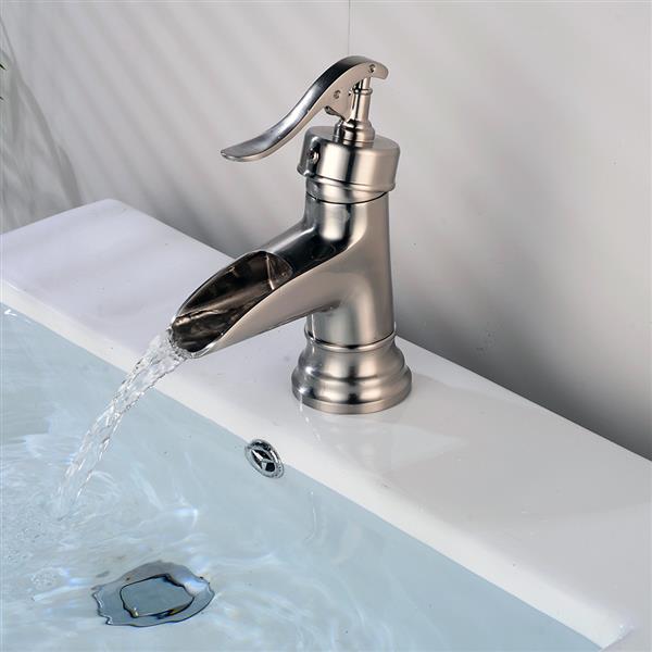 Classic Brushed Waterfall Bathroom Basin Faucet Sink Mixer Tap Silver