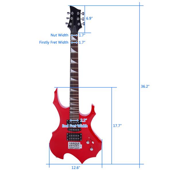 Novice Flame Shaped Electric Guitar HSH Pickup   Bag   Strap   Paddle   Rocker   Cable   Wrench Tool Red