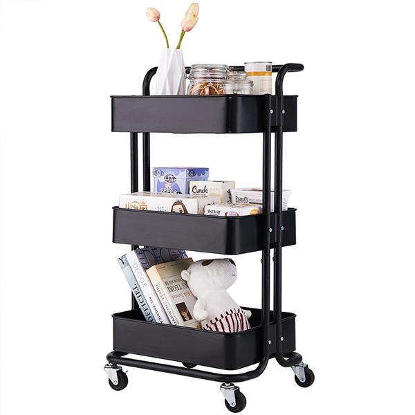 3-Tier Home Kitchen Storage Utility cart with handle-Black