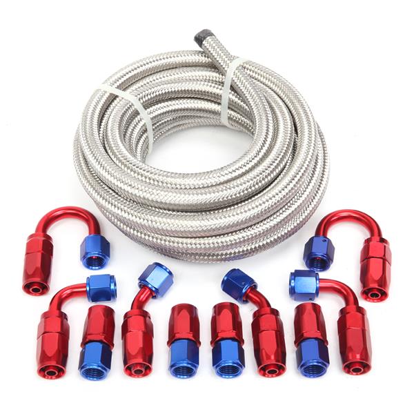 6AN 16-Foot Universal Silver Fuel Pipe   10 Red And Blue Connectors
