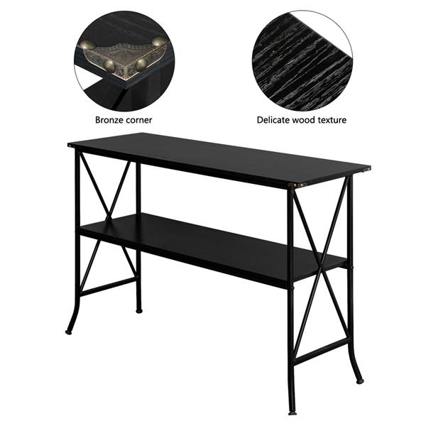 Black MDF Countertop Black Wrought Iron Base 2 Layers Console Table