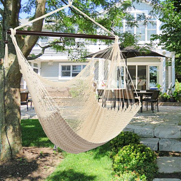 Caribbean Large Hammock Chair Swing Seat Hanging Chair with Tassels Tan