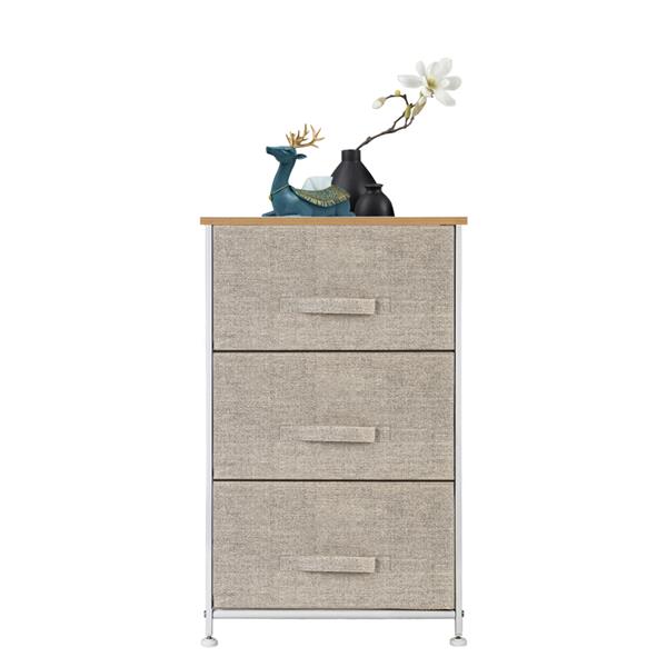 3-Tier Dresser Drawer, Storage Unit with 3 Easy Pull Fabric Drawers and Metal Frame, Wooden Tabletop, for Closets, Nursery, Dorm Room, Hallway, Grey