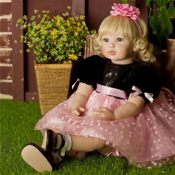 24\\" Beautiful Simulation Baby Golden Curly Girl Wearing Black Powder Skirt Doll