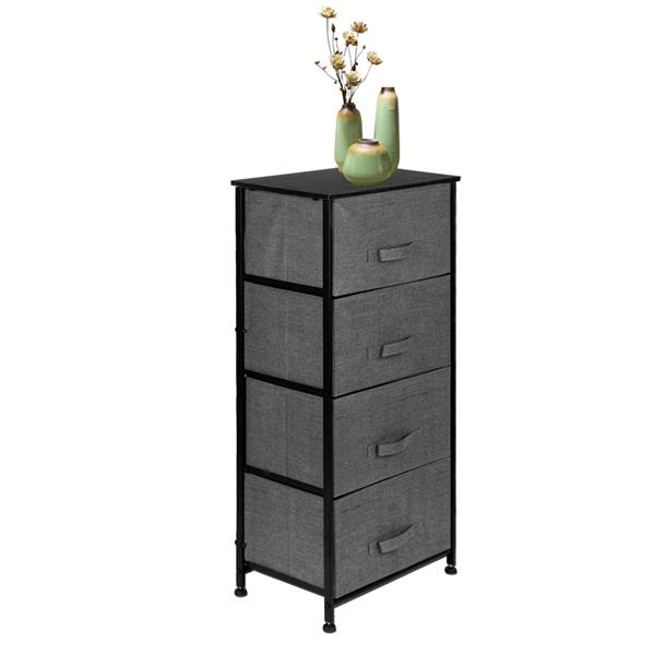 4-Tier Dresser Tower, Fabric Drawer Organizer With 4 Easy Pull Drawers With Metal Frame,Wooden Tabletop For Living Room, Closet, Grey