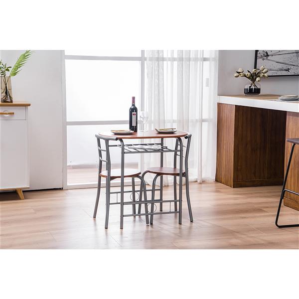 Brown Wood Grain PVC Breakfast Table (One Table and Two Chairs)